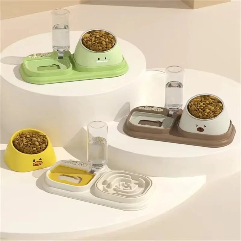 2-in-1 Pet Feeder and Automated Water Dispenser with Stainless steel Bowl